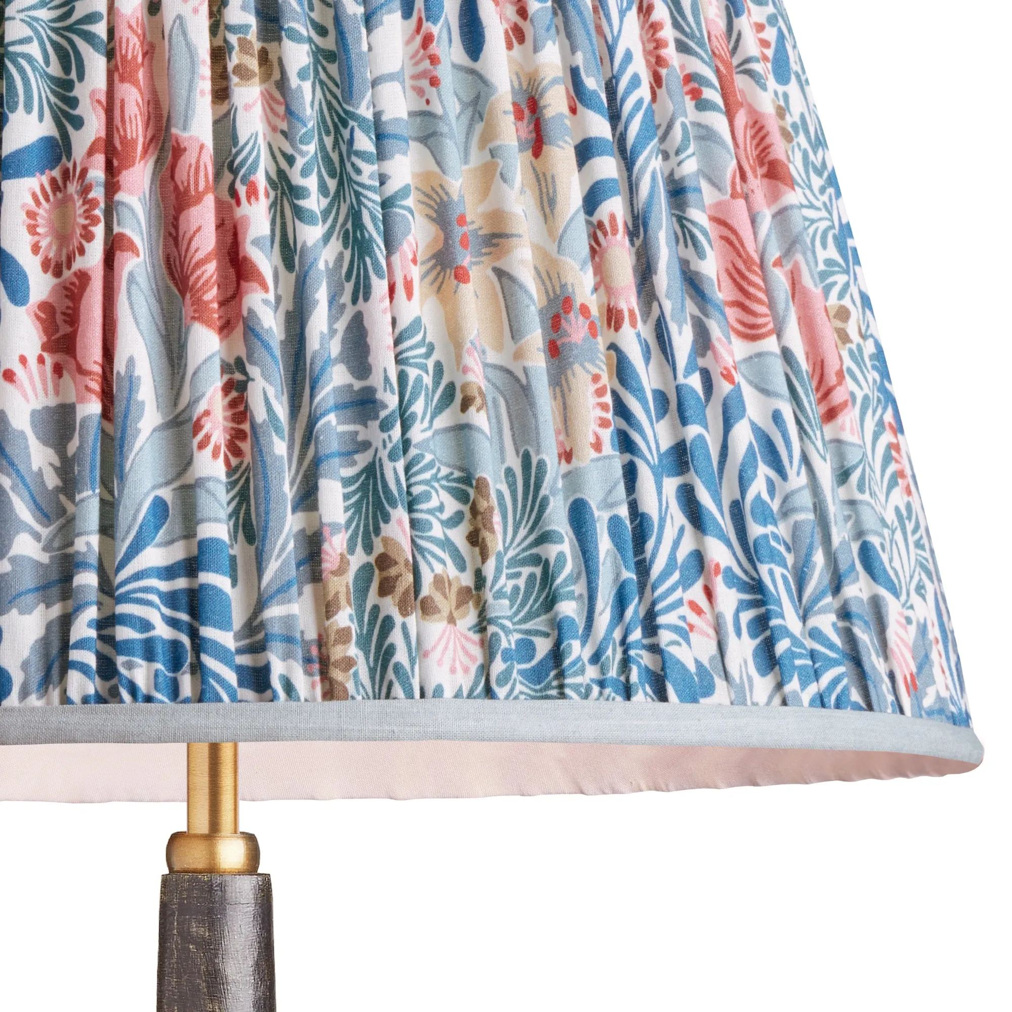 14cm tall tapered shade in indigo and barbed berry Bower printed cotton by Morris & Co.