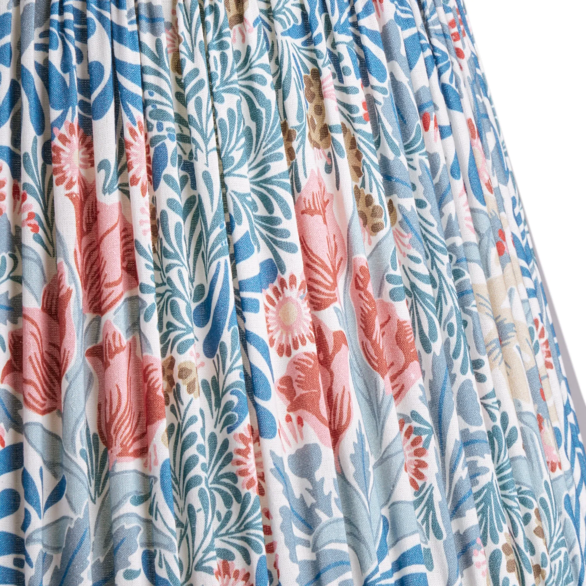 14cm tall tapered shade in indigo and barbed berry Bower printed cotton by Morris & Co.