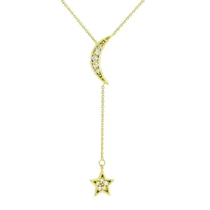 14K Gold Diamond Moon and Star Lariat Necklaces