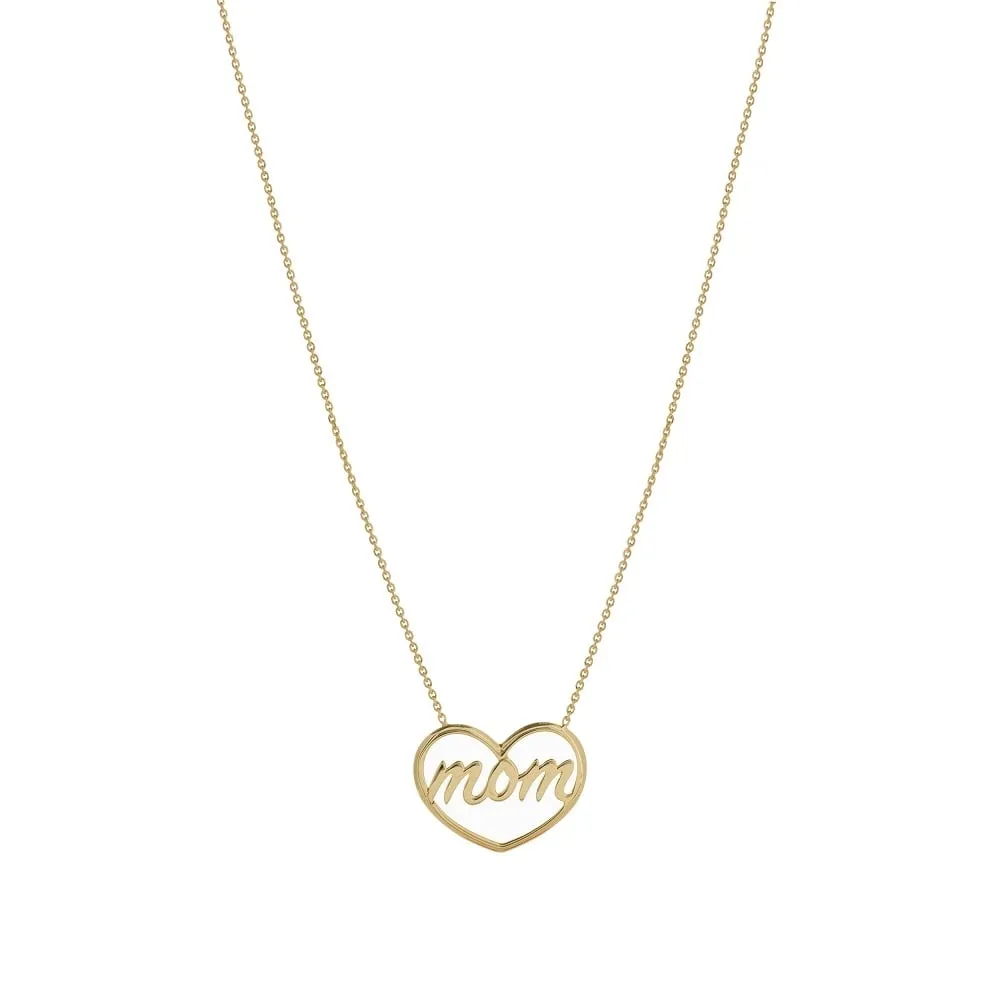 14K Open Heart Script Mom Necklace