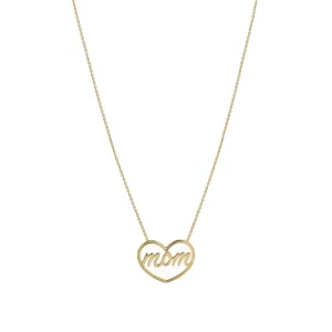 14K Open Heart Script Mom Necklace