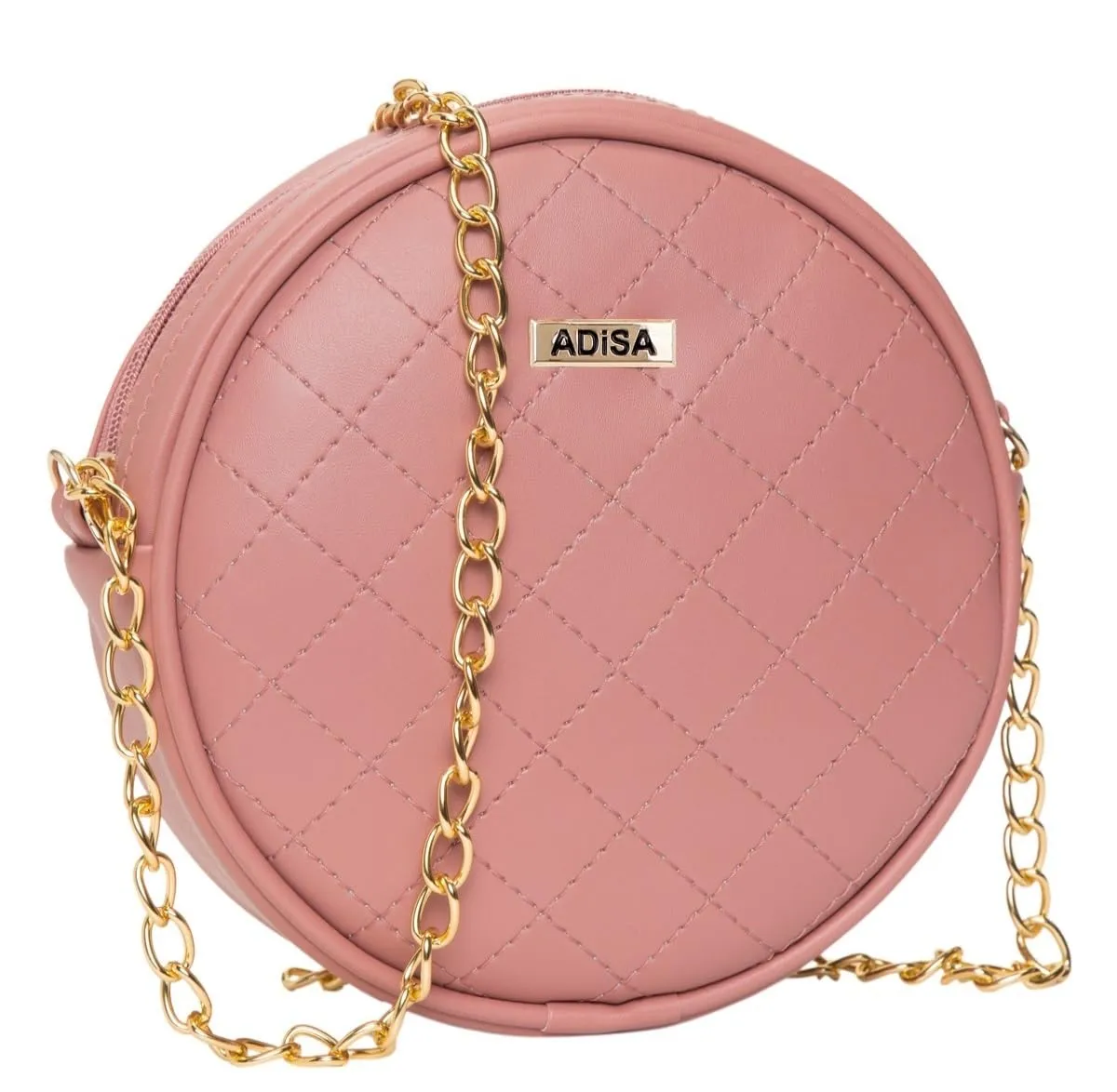 ADISA women girls round quilted sling bag (Pink)