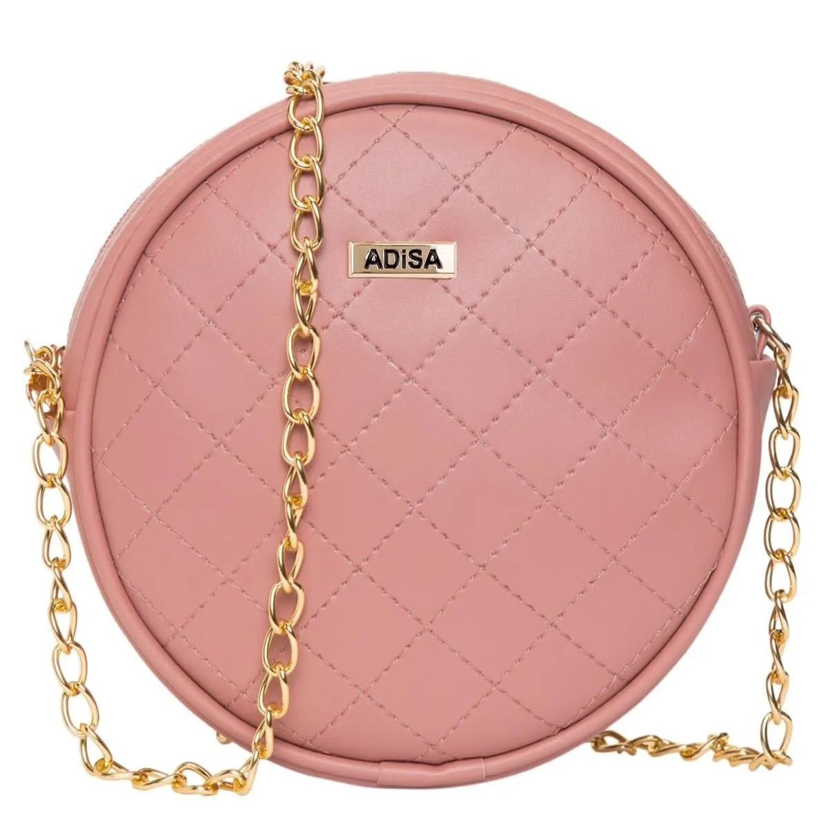 ADISA women girls round quilted sling bag (Pink)