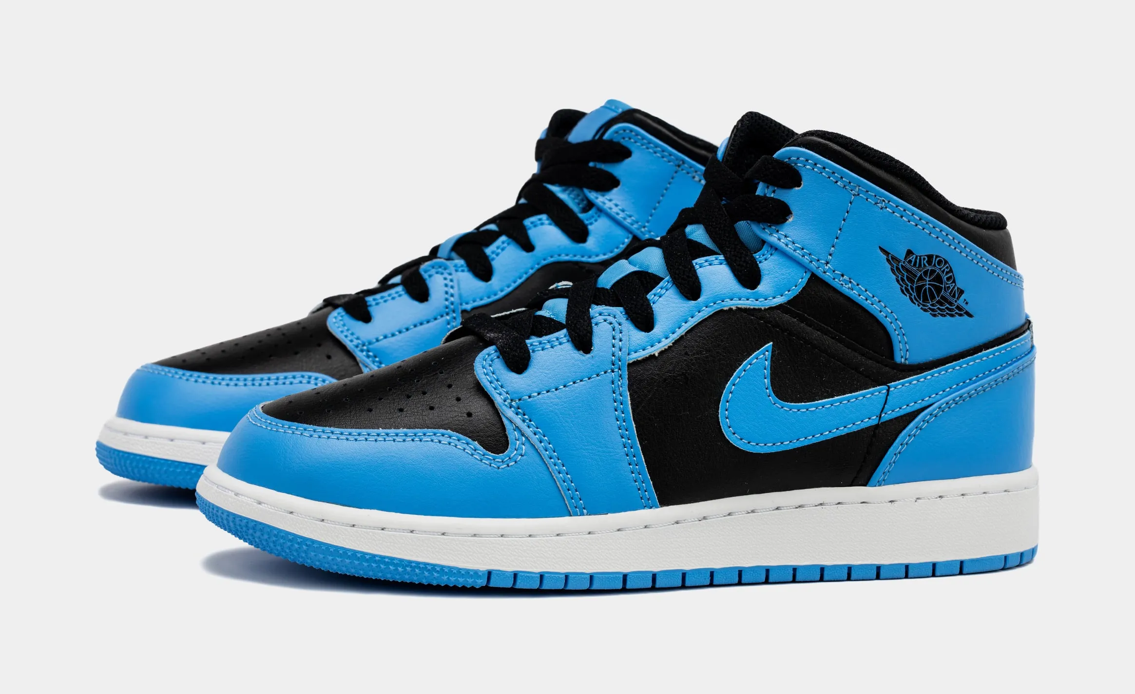 Air Jordan 1 Retro Mid University Blue Grade School Lifestyle Shoes (Black/Blue)