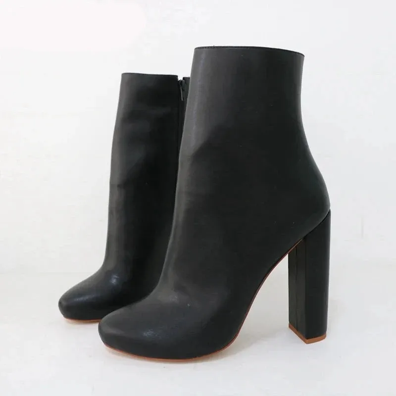 Ankle Boots Women Round Toe Heeled Shoes Winter Style Custom