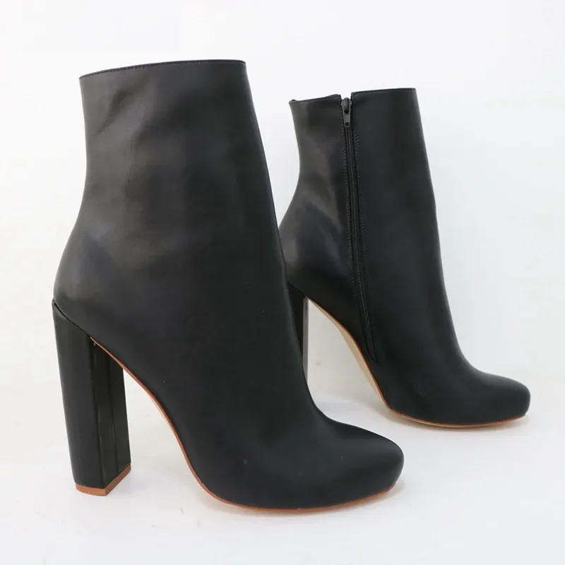 Ankle Boots Women Round Toe Heeled Shoes Winter Style Custom