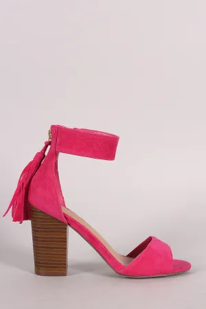 Breckelle Suede Tassel Ankle Cuff Chunky Heel