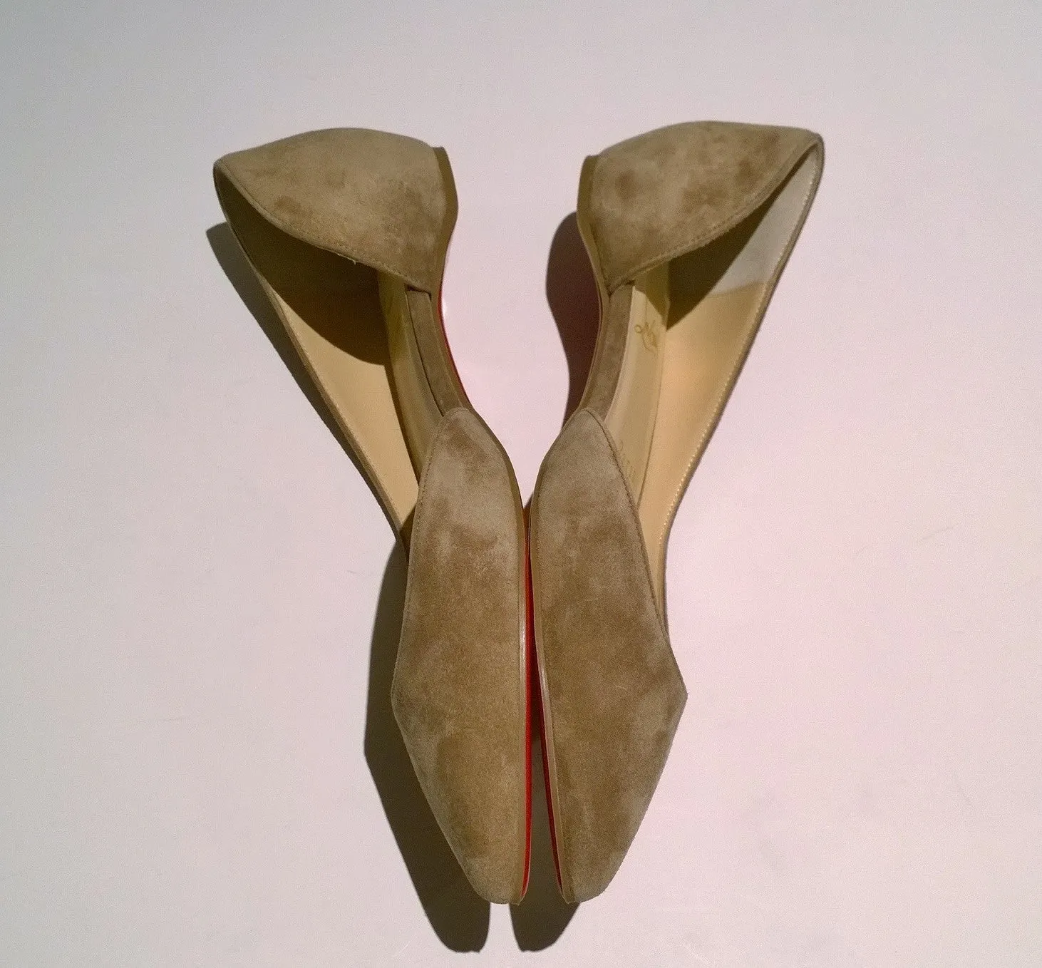 Christian Louboutin Iriza Fennel Khaki Cool Brown Suede Flats Shoes