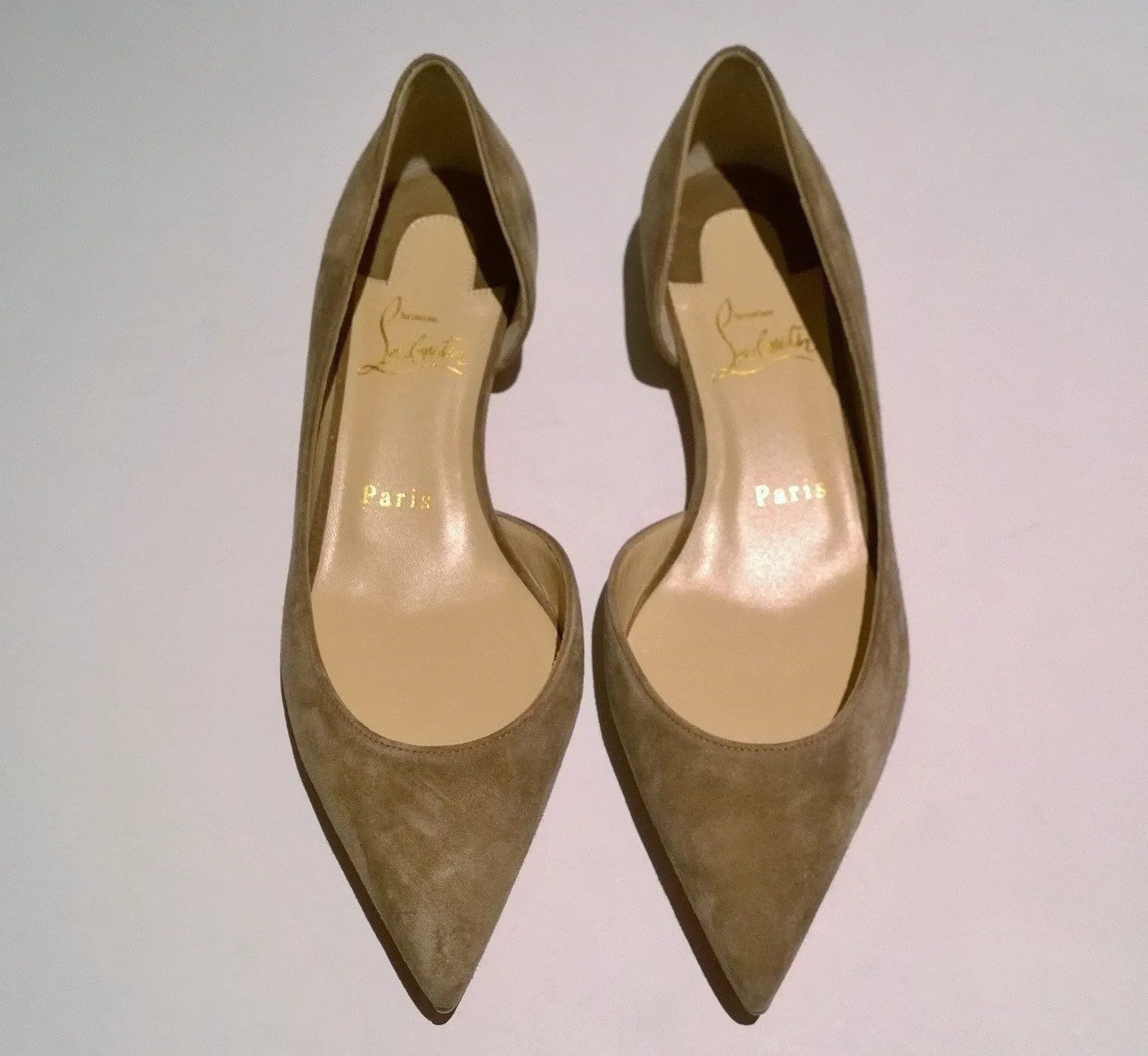 Christian Louboutin Iriza Fennel Khaki Cool Brown Suede Flats Shoes