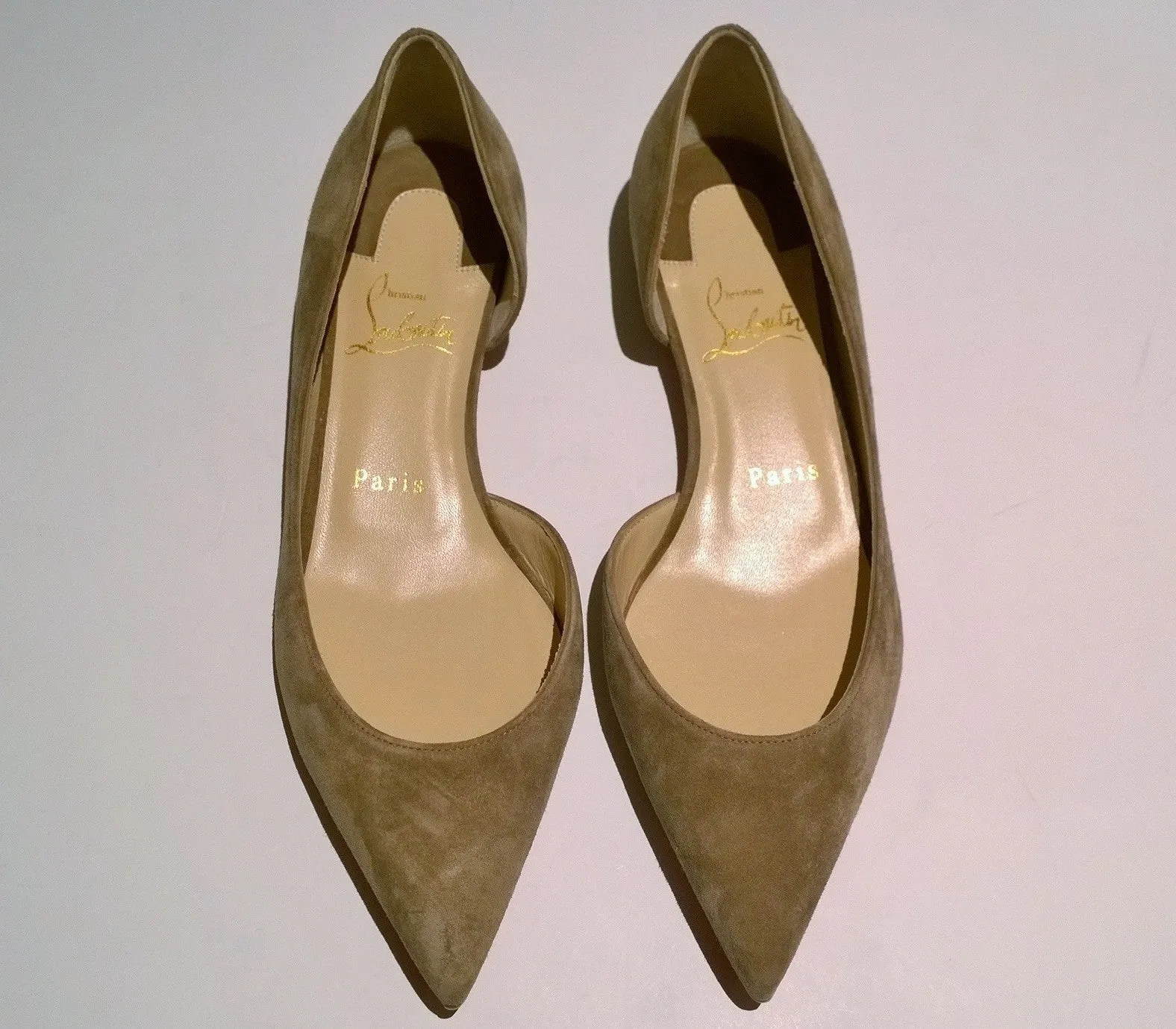 Christian Louboutin Iriza Fennel Khaki Cool Brown Suede Flats Shoes