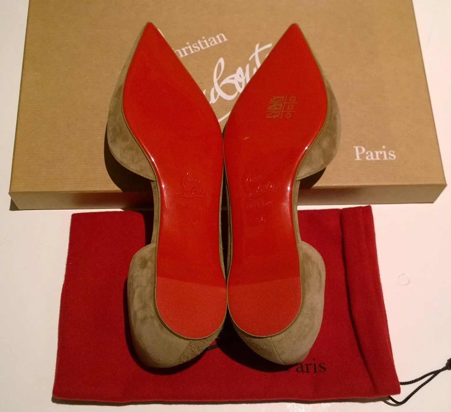 Christian Louboutin Iriza Fennel Khaki Cool Brown Suede Flats Shoes