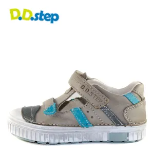 D.D. Step little kid boy double strap sandals/open shoes grey with blue stripe size US 8.5-12