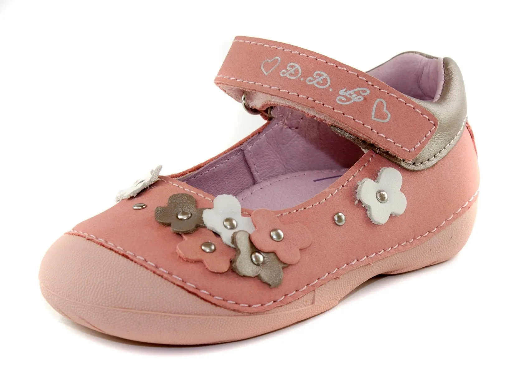 D.D. Step Toddler Single Strap Girl Sandals/Dress Shoes Light Pink With Flowers - Supportive Leather From Europe Kids Orthopedic