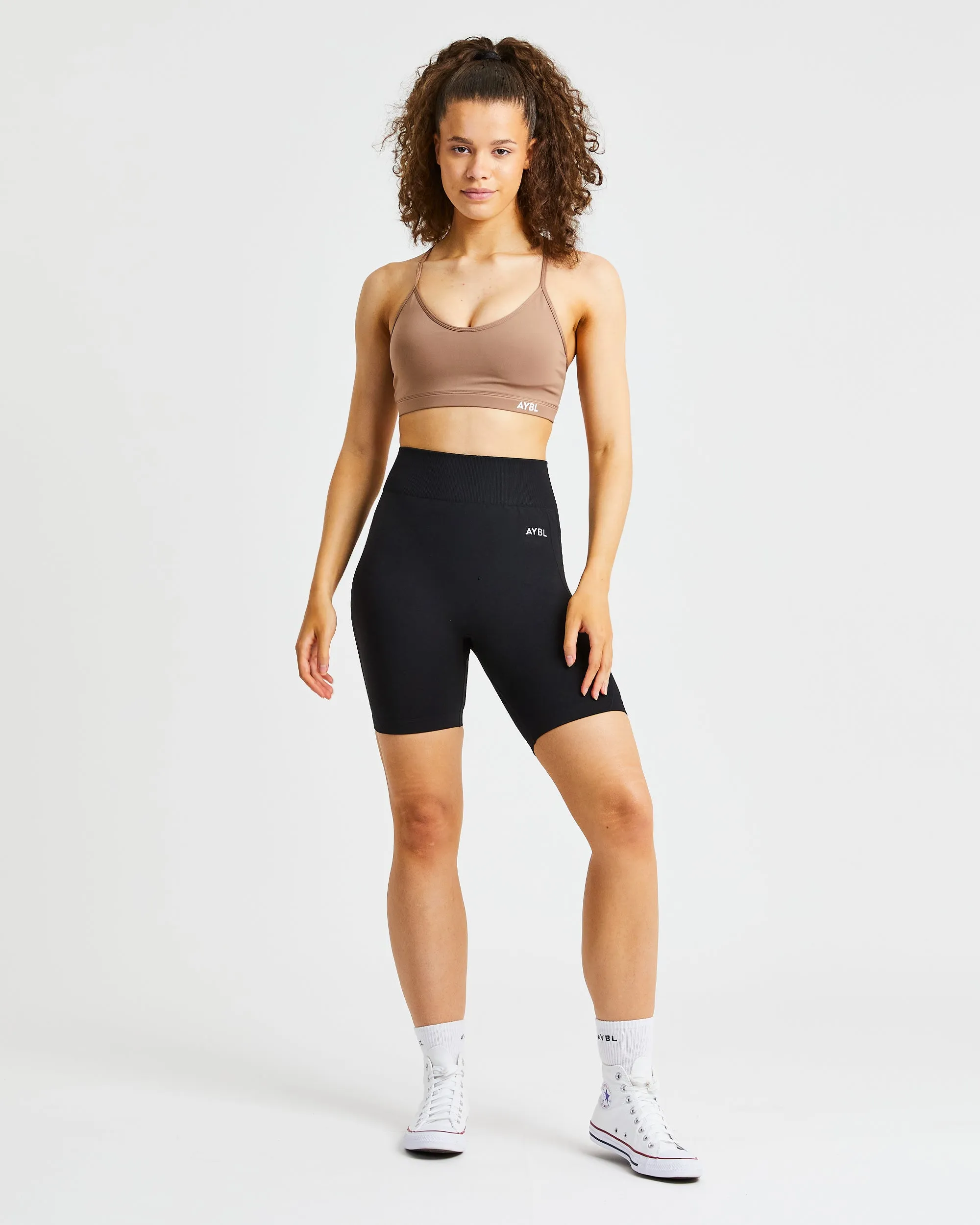 Essential V Neck Sports Bra - Brown