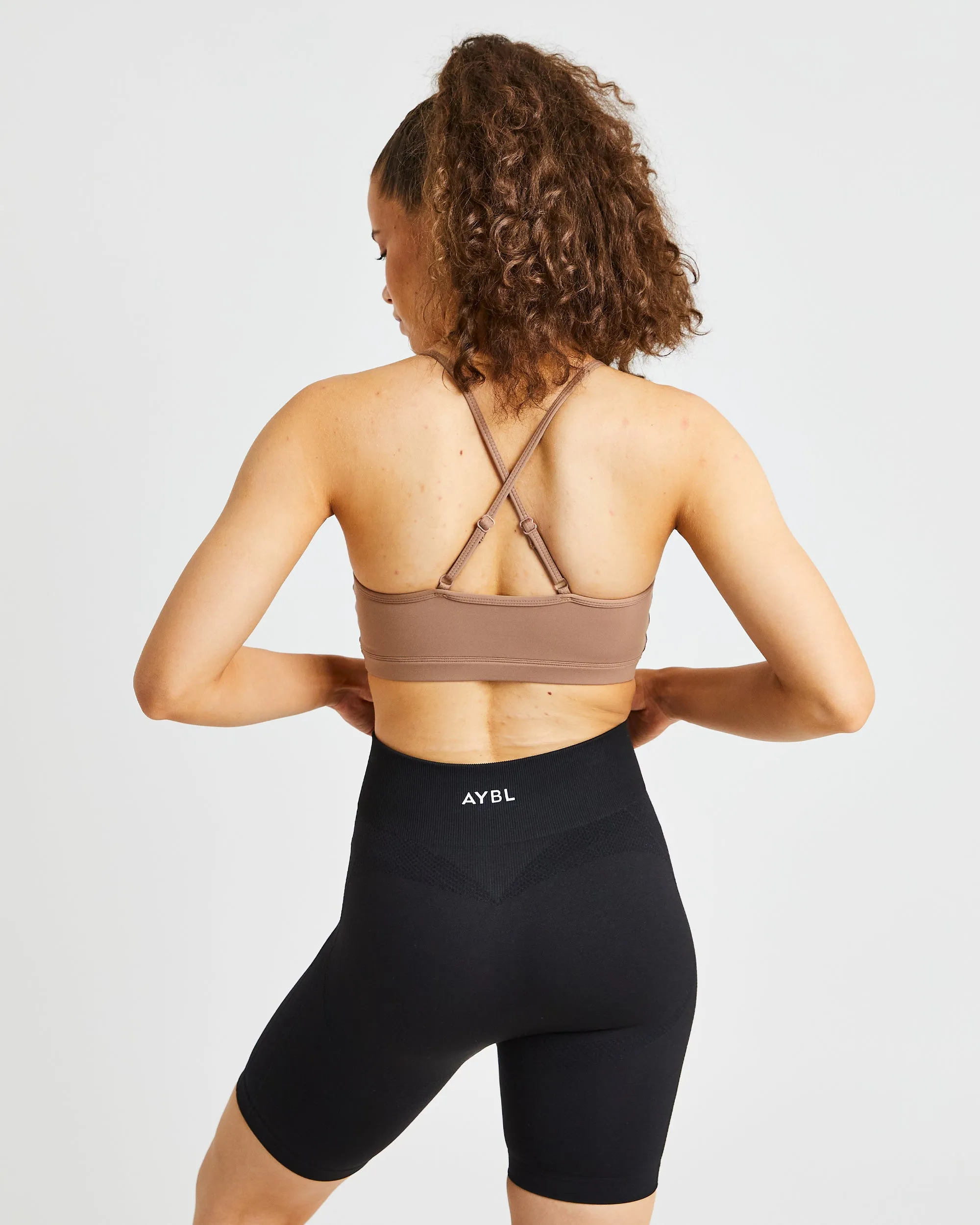 Essential V Neck Sports Bra - Brown