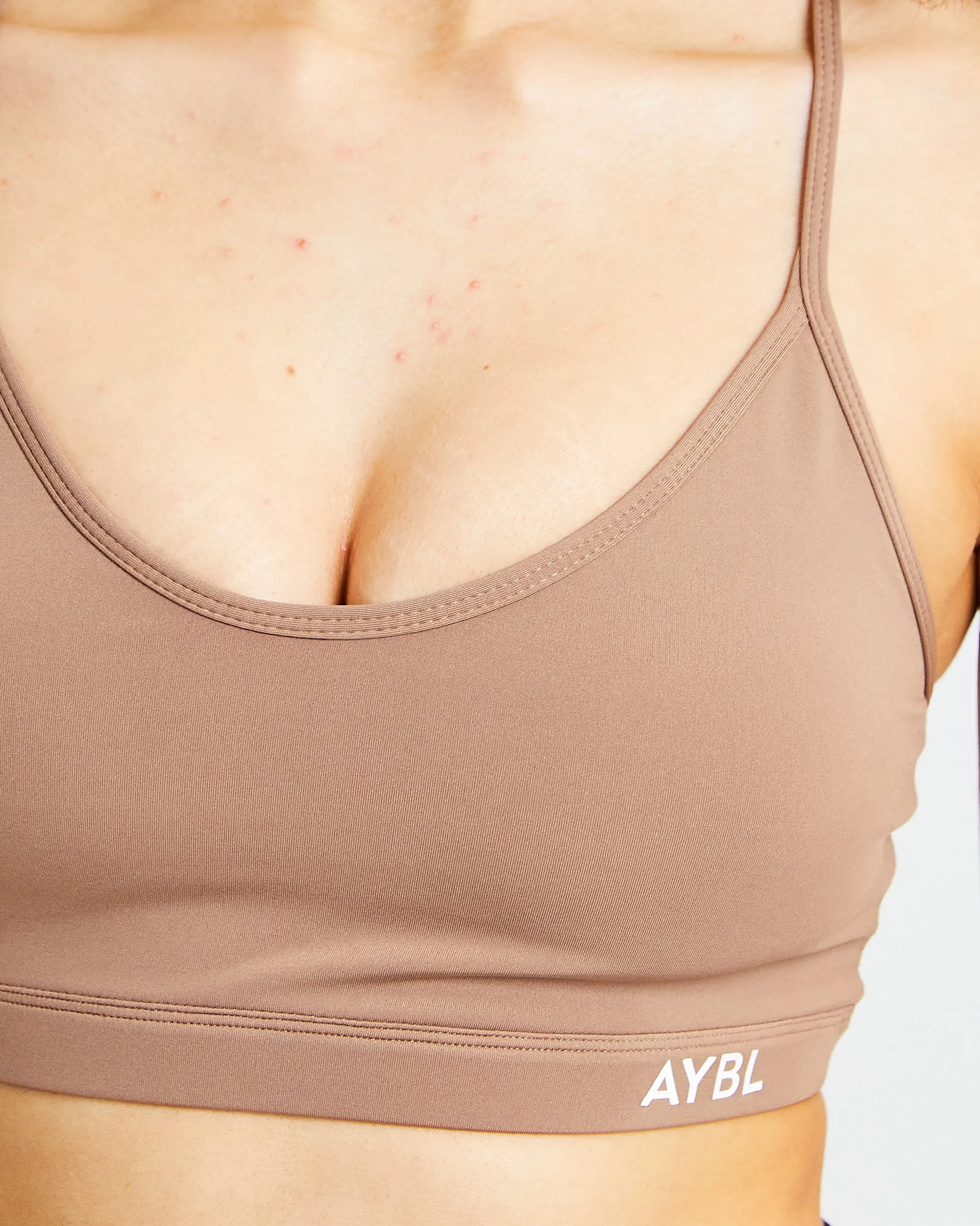 Essential V Neck Sports Bra - Brown