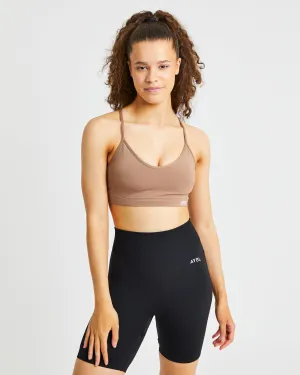 Essential V Neck Sports Bra - Brown