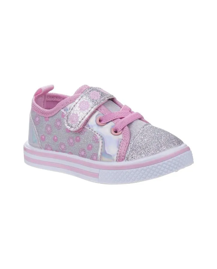 Girls Pink Flower Pattern Easy Closure Sneaker