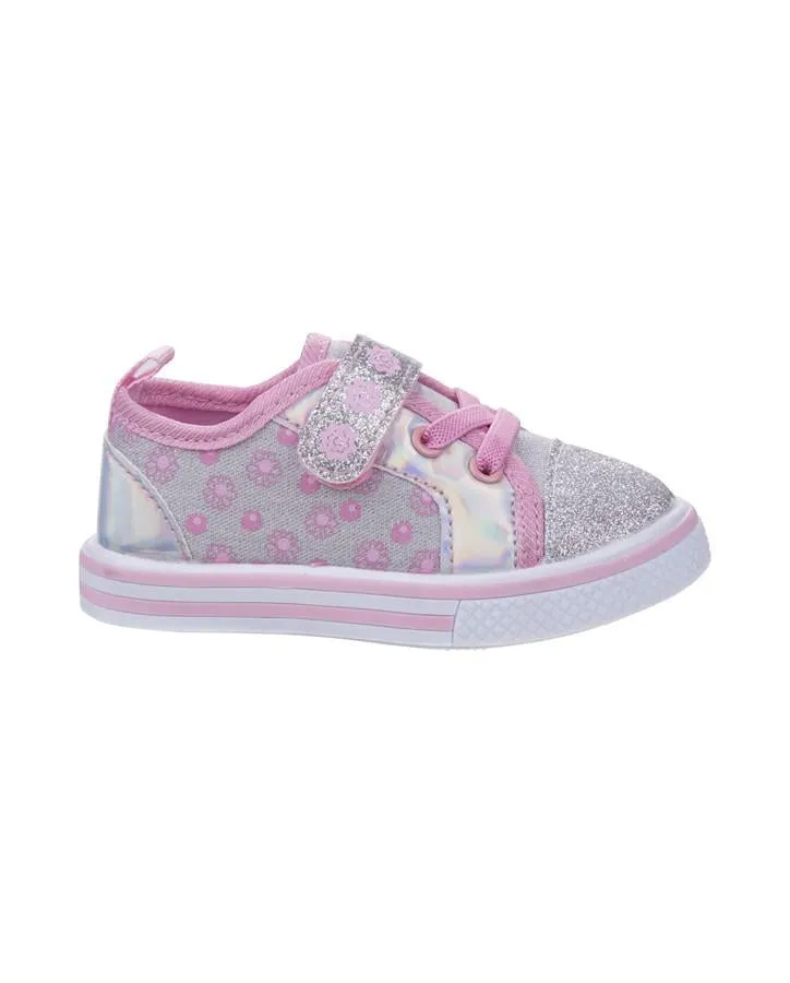 Girls Pink Flower Pattern Easy Closure Sneaker