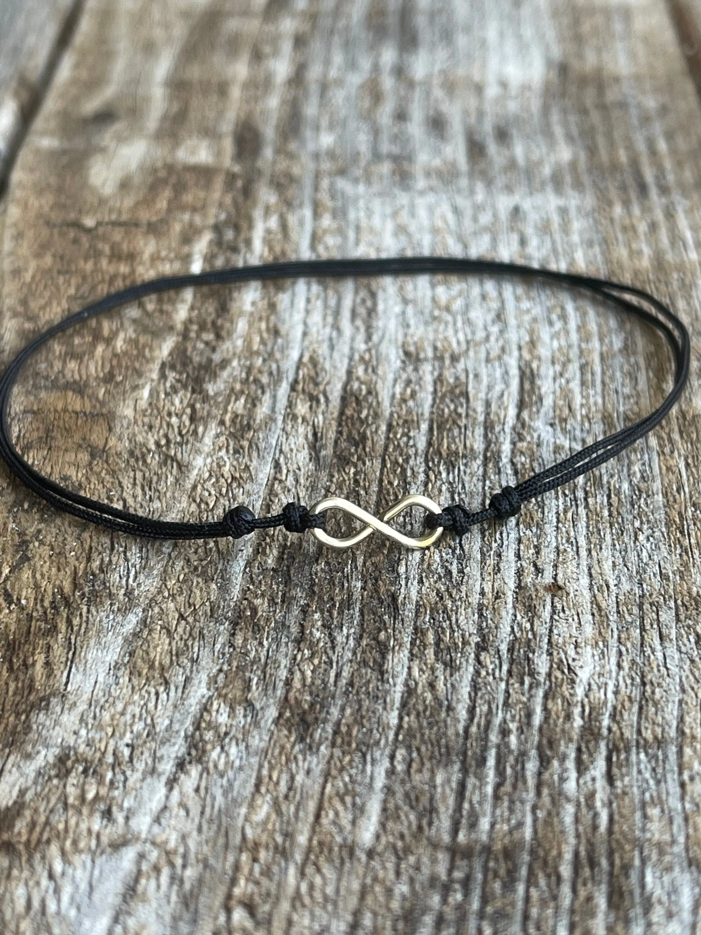 Gold Sterling Silver Infinity Black Anklet, Adjustable