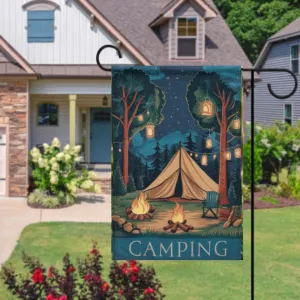 happy camper here  Garden Flag - camping flag - 12'x18"  ,  Yard Flag Double Sided, Camping Flag, Camper Flag, Happy Campers Flag