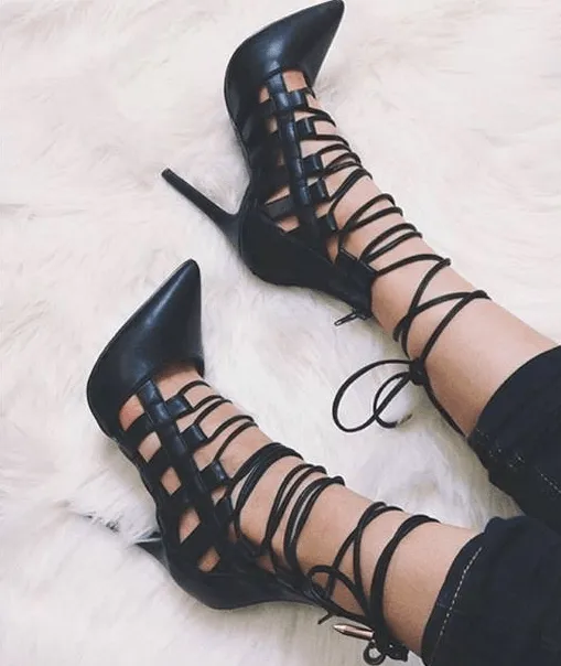 High Heel Lace-up Roman Pumps