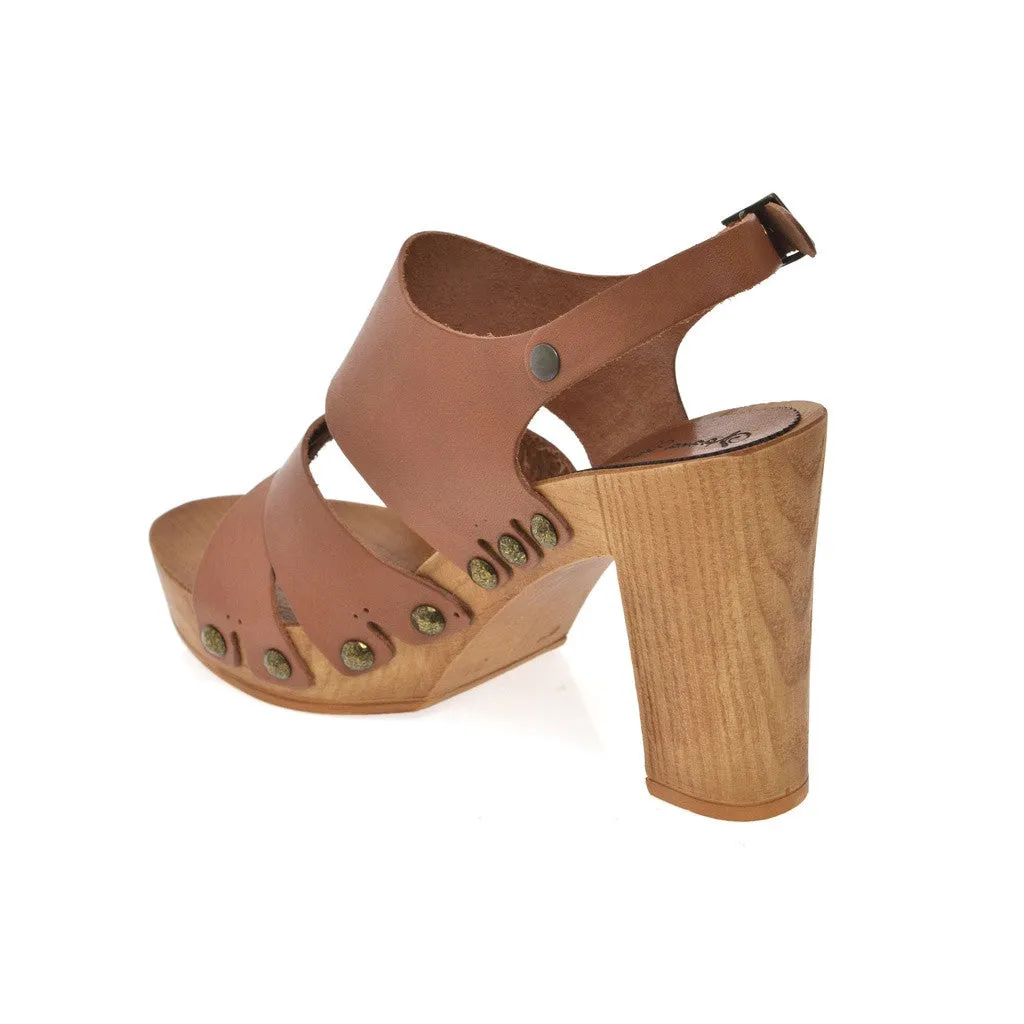 Leather platform sandal  in pine with back strap