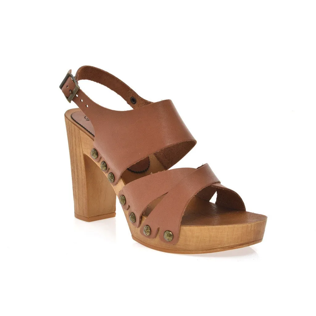 Leather platform sandal  in pine with back strap