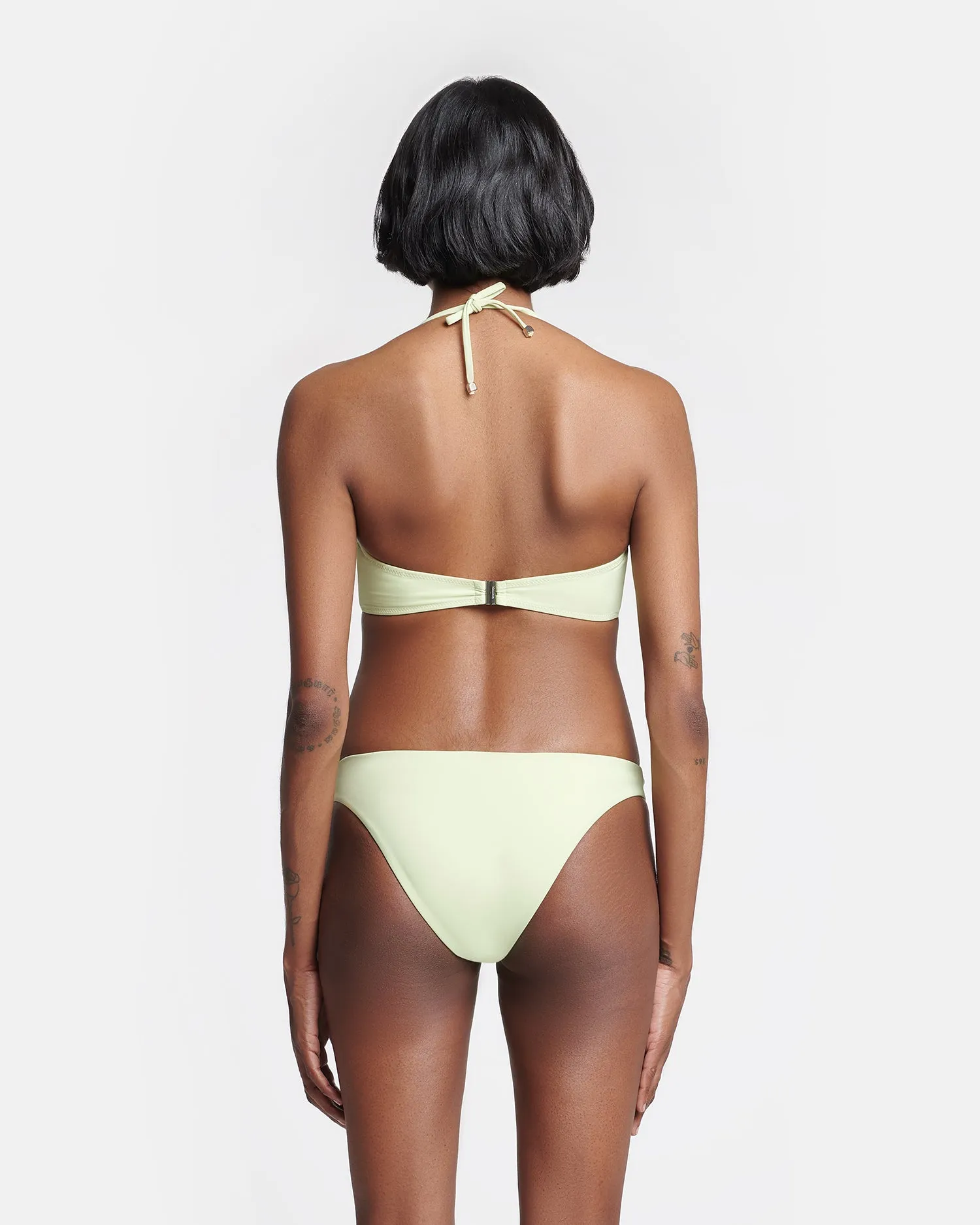 Manou - Ruched Halterneck Bikini Top - Shadow Lime