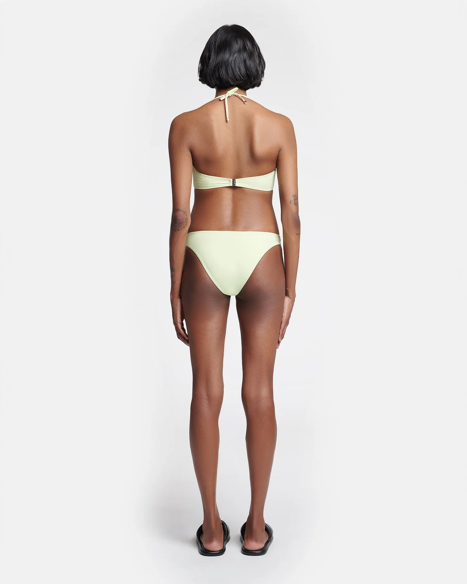 Manou - Ruched Halterneck Bikini Top - Shadow Lime