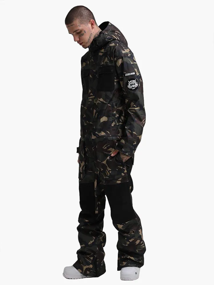 Men's Camo One Piece Ski Snowboard Suit Jumpsuit