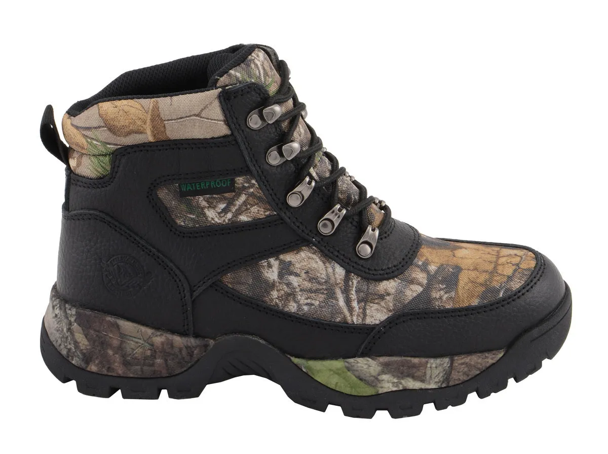 Milwaukee Leather MBM9140 Men's Black Waterproof Hiking Boots with Mossy Oak Print