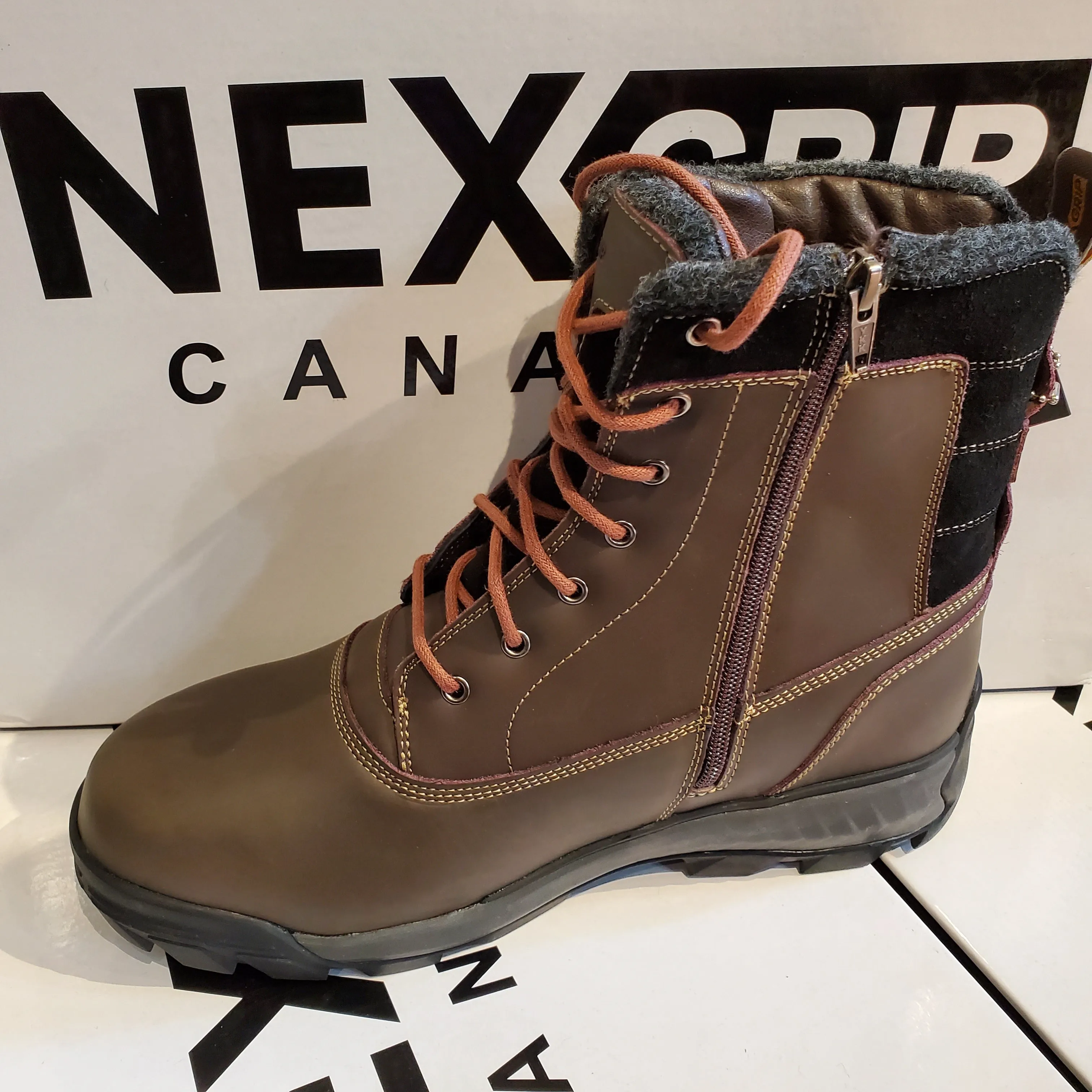 NexGrip Victor Brown Waterproof Mens Snow Boot with Retractable Ice Cleats NEXX