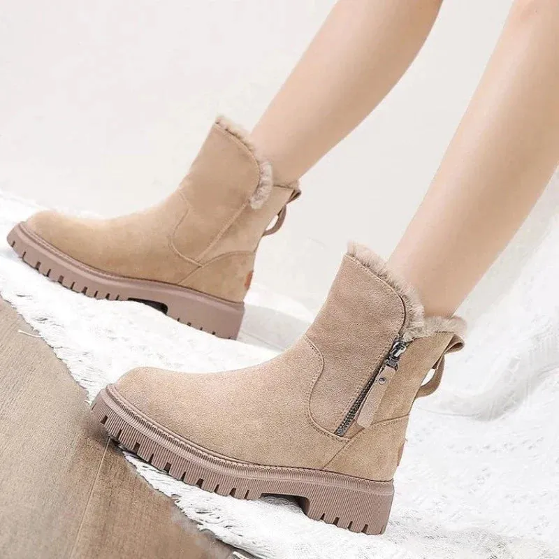 Premium Warm Fur Lining Non Slip Round Toe Snow Boots Women Warm Ankle Winter Shoes