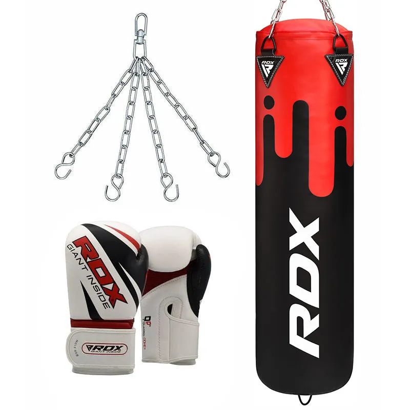 RDX F9 4ft / 5ft 3-in-1 Punch Bag & Gloves Red / Black / White Set