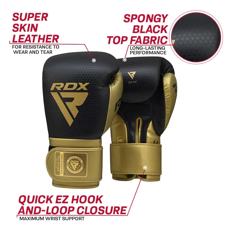 RDX L2 Mark Pro Sparring Boxing Gloves Hook and loop Black / Golden