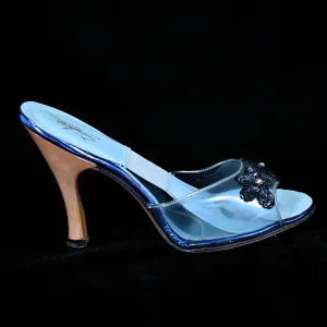 SOLD 1950s Clear Vinyl & Blue Slip on Mules