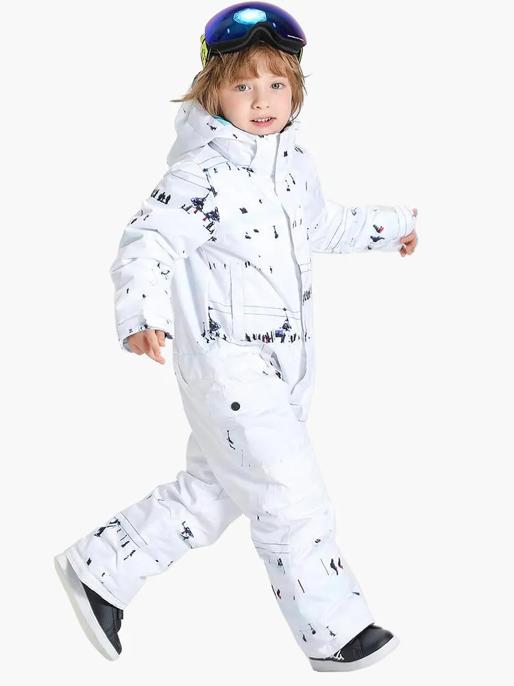 White One Piece Kids Snowboard Suit