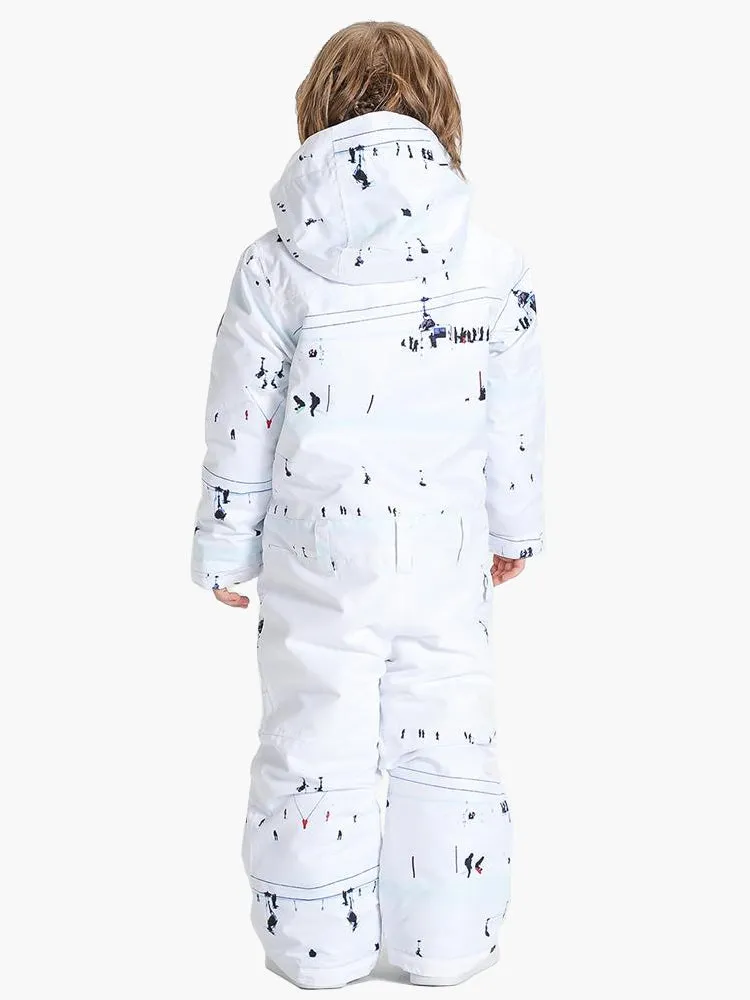 White One Piece Kids Snowboard Suit