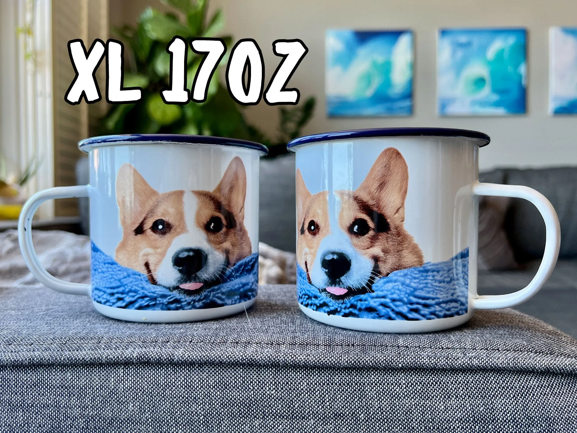 XL Enamel Corgi Mug (Metal Camping Mug)